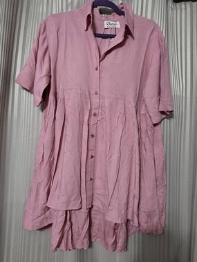 Rhea Costa Dusty Pink Button-Front Tiered Blouse